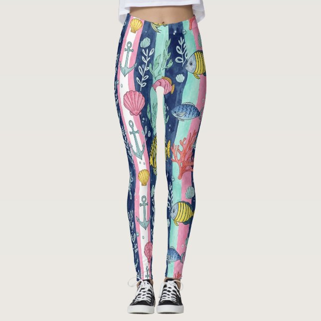 Färgrik kustsjöslivsmönster (2) leggings (Framsida)