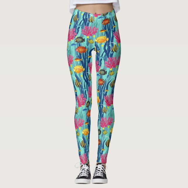 Färgrik kustsjöslivsmönster (4) leggings (Framsida)