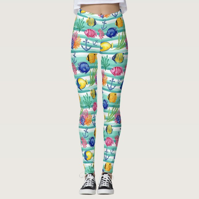 Färgrik kustsjöslivsmönster (5) leggings (Framsida)