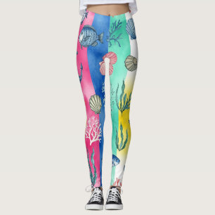 Färgrik kustsjöslivsmönster (6) leggings