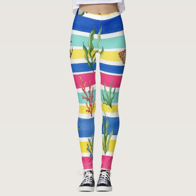 Färgrik kustsjöslivsmönster (7) leggings (Framsida)