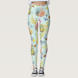 Färgrik kustsjöslivsmönster (8) leggings