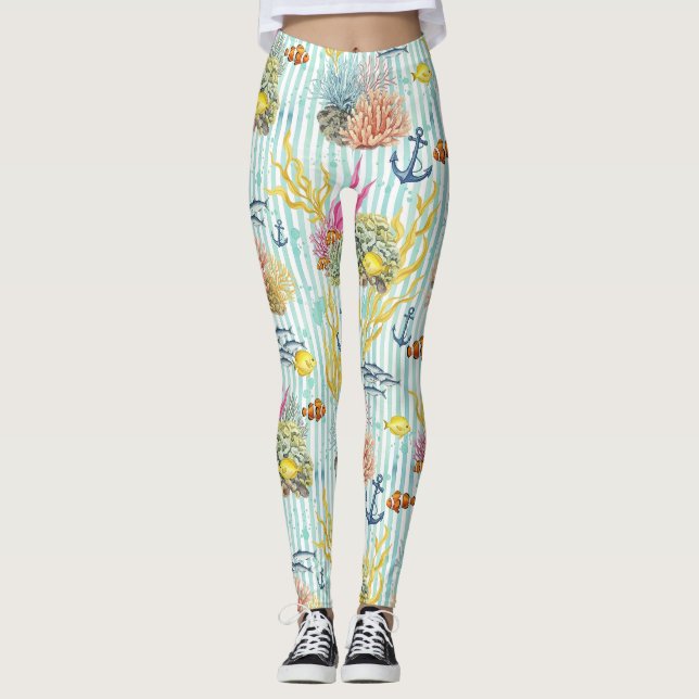 Färgrik kustsjöslivsmönster (8) leggings (Framsida)