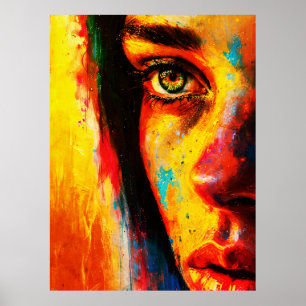 Färgrik kvinna porträtt livfull närbild öga poster