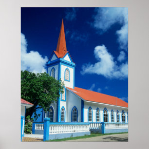 Färgrik kyrka på ön Tahaa i Poster