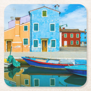 Färgrik lagun för fartygplats  Venetian Underlägg Papper Kvadrat
