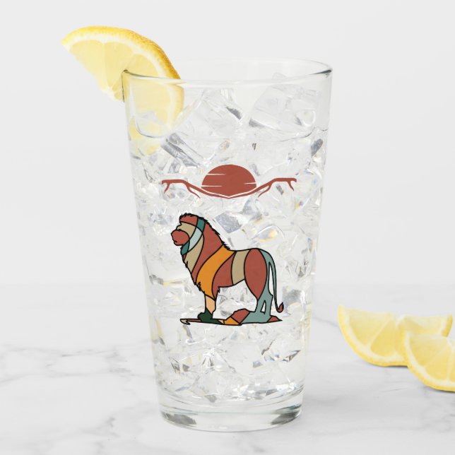 Färgrik Lejon Afrikansk Safari Dricksglas Glaskopp (Framsida Ice)