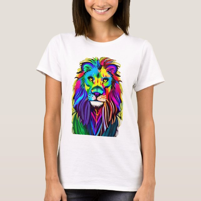 Färgrik Lejon Ansikte Mystisk Fantasy Konst T Shirt (Framsida)