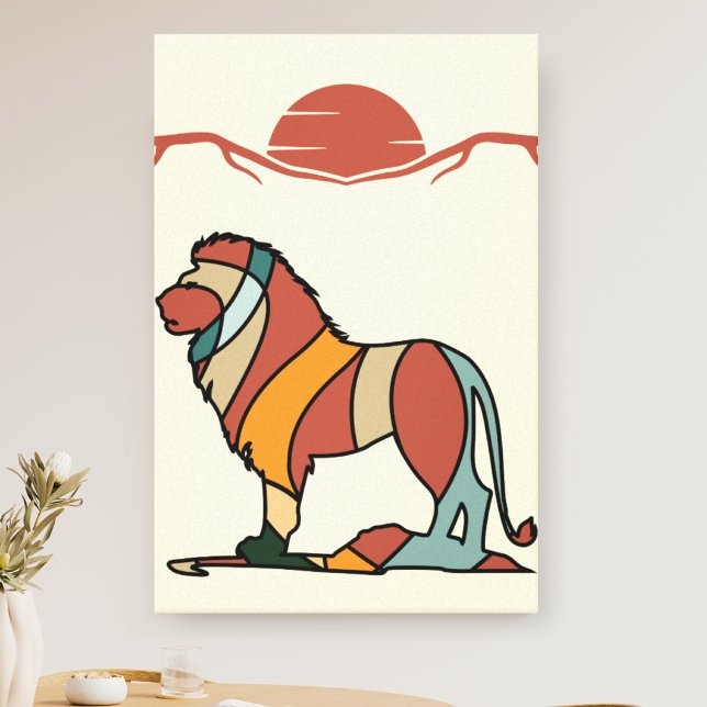 Färgrik Lejon Vilda Djur Väggkonst Canvastryck (Serene Savanna Kind Lion Abstract Modern Earthy Ar Canvas Print)