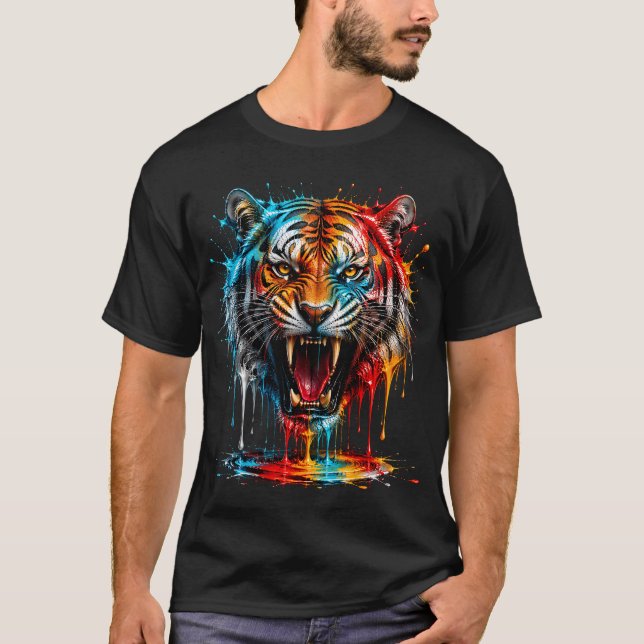 Färgrik Lejonkung Vild Andlig Konst T Shirt (Framsida)