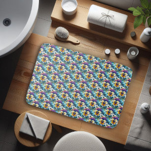 Färgrik lila och blå modern blomsterdesign badrumsmatta