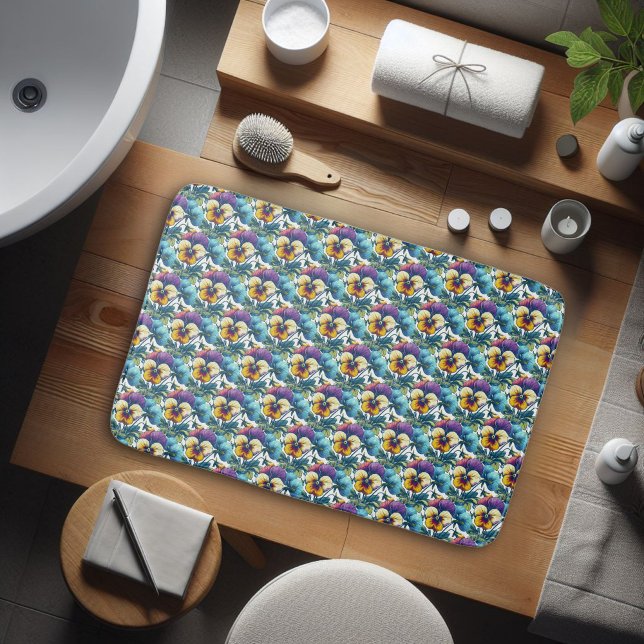 Färgrik lila och blå modern blomsterdesign  badrumsmatta (Skapare uppladdad)