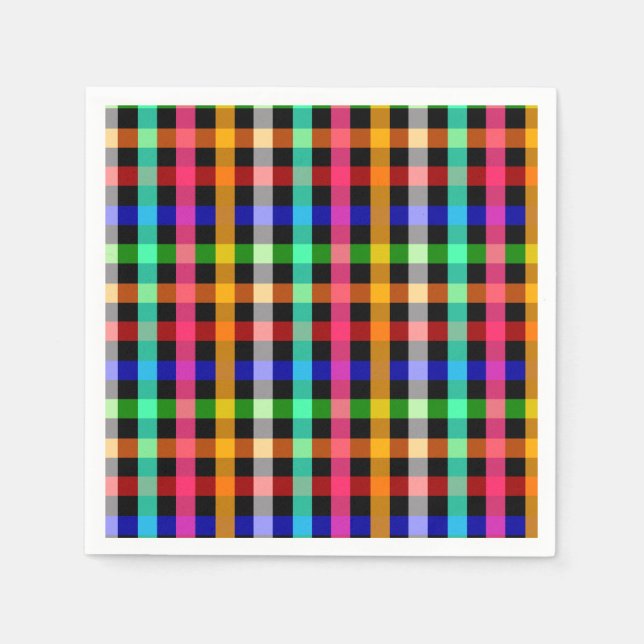 Färgrik livfull Gingham-rutig design  Pappersservett (Framsidan)