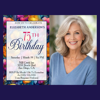 Färgrik Livlig Vallmo Blomma 75-års Födelsedags Fo Inbjudningar