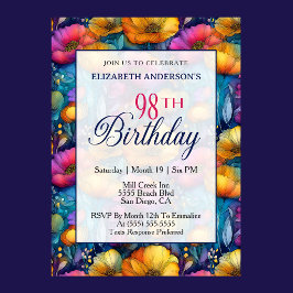 Färgrik Livlig Vallmo Blomma 98-årsdag Inbjudningar