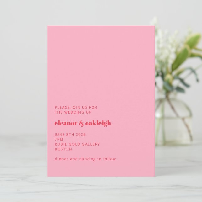 Färgrik Ljus Röd Rosa Modern Enkel Bröllop Inbjudningar (Stående Fram)