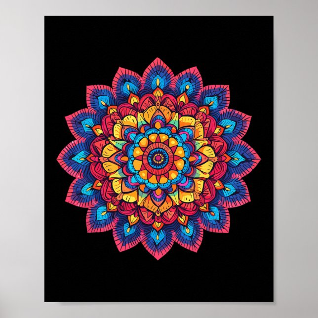 Färgrik Lotus Mandala För Meditation  Poster (Framsidan)