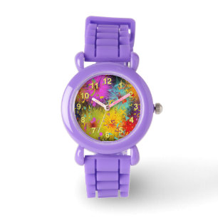 Färgrik luddig Splat och konfettimall Armbandsur