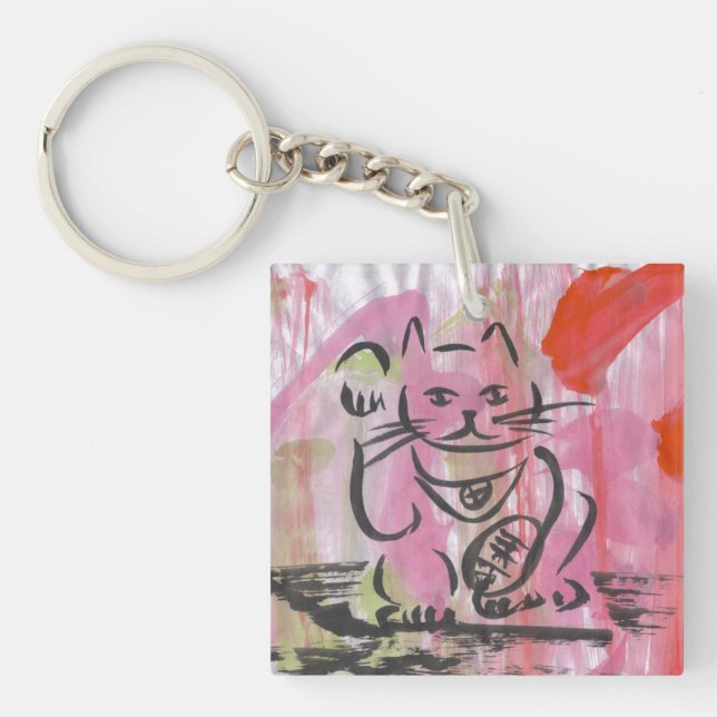 Färgrik lycklig katt japanska Maneki Neko Keychain (Framsidan)