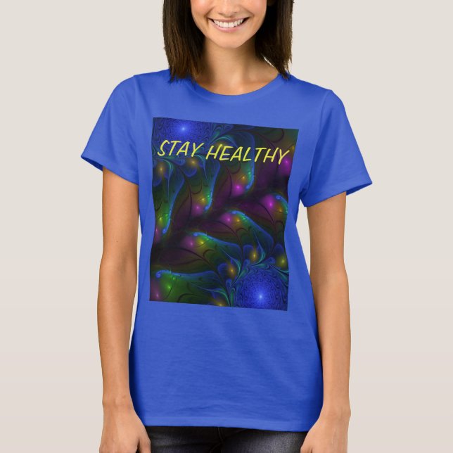 Färgrik Lysande Abstrakt Modern Fraktal Text T Shirt (Framsida)