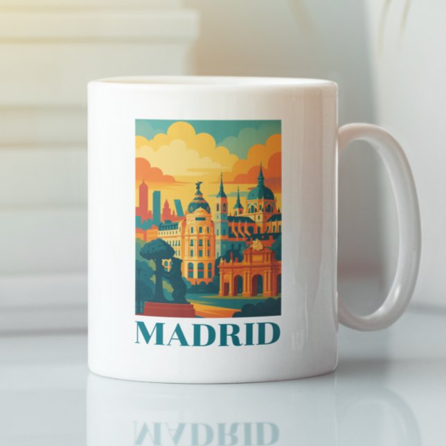 Färgrik Madrid Spanien Vintage Resa Kaffemugg (Colorful Madrid Spain Vintage Travel Coffee Mug)