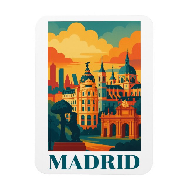 Färgrik Madrid Spanien Vintage Resa Magnet (Vertikal)