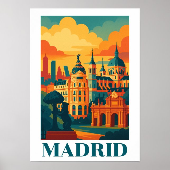 Färgrik Madrid Spanien Vintage Resa Poster (Framsidan)