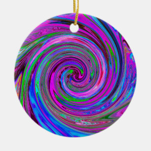 Färgrik Magenta Virvel Retro Abstrakt Design Julgransprydnad Keramik