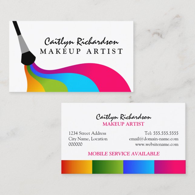 Färgrik Makeupkonstnär Visitkort (Fram/baksida)