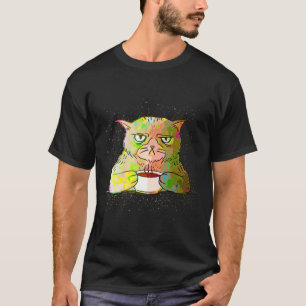 Färgrik Målarstänk Sömnig Katt Kaffe T Shirt