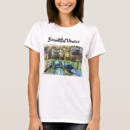Färgrik målning av venetianska blå gondoler t shirt