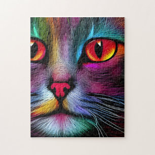 Färgrik Målning Katt Abstrakt Pussel