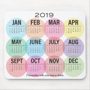 Färgrik månaddesign för 2019 kalender musmatta