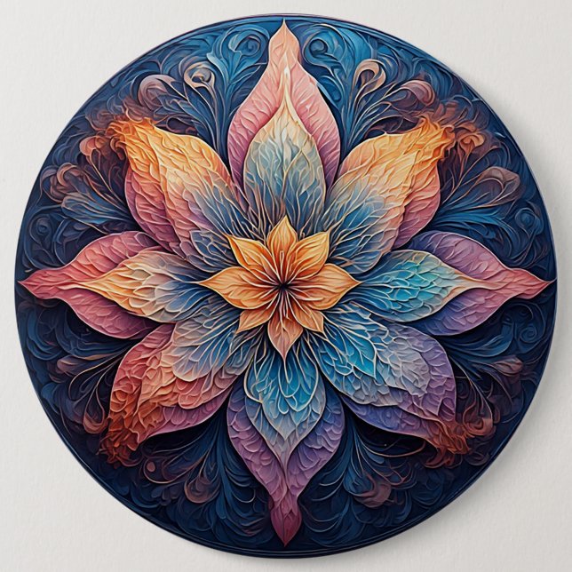 Färgrik Mandala Blomdesign Knapp (Framsida)