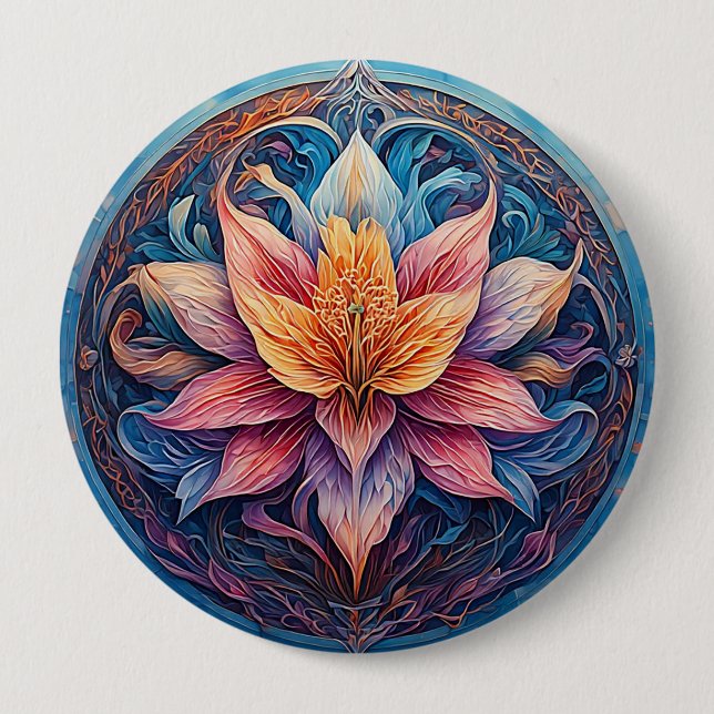 Färgrik Mandala Blomdesign Knapp (Framsida)