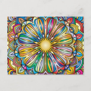 Färgrik Mandala Blomma Abstrakt Geometrisk Mönster Vykort