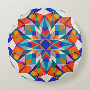 Färgrik Mandala-blomma Rund Kudde