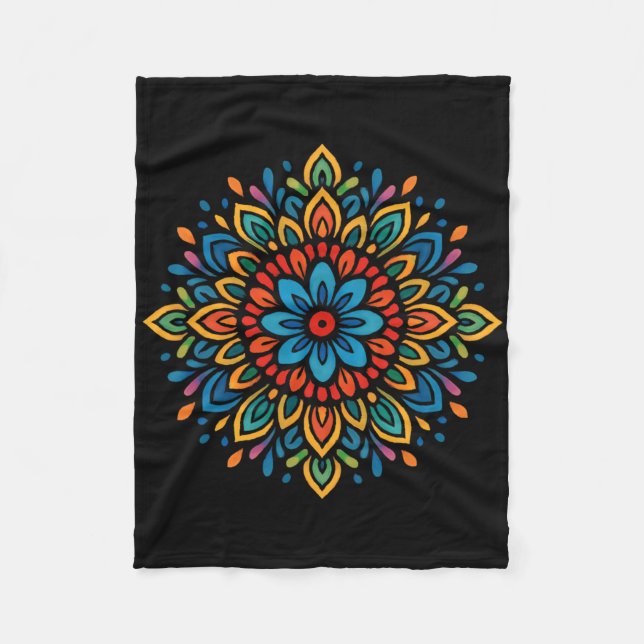 Färgrik Mandala Blomma Symmetri  Fleecefilt (Framsidan)