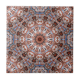 Färgrik mandala i blandade grå-orange färger kakelplatta