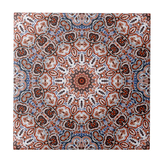 Färgrik mandala i blandade grå-orange färger kakelplatta (Framsidan)