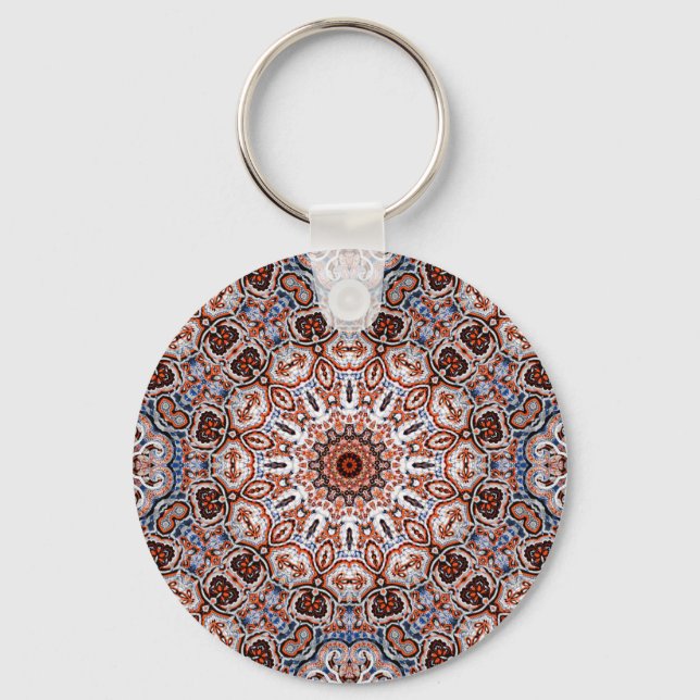 Färgrik mandala i mix grå-orange färger nyckelring (Framsida)