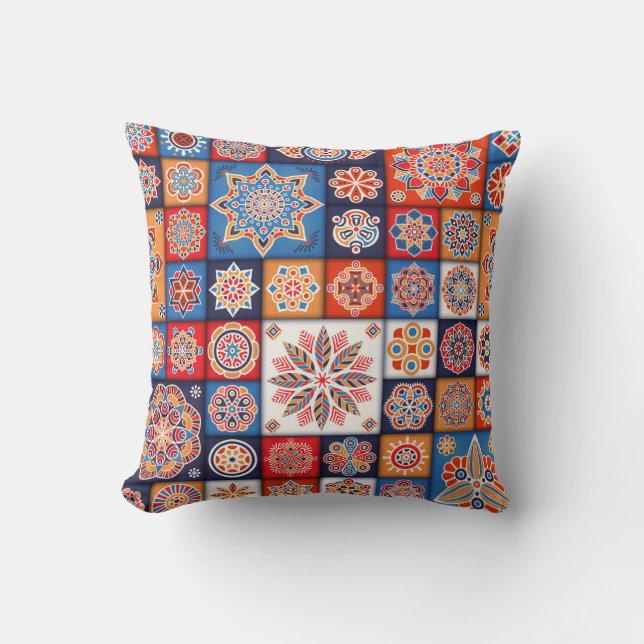 Färgrik Mandala/Marockansk Kakel Kudde (Framsida)
