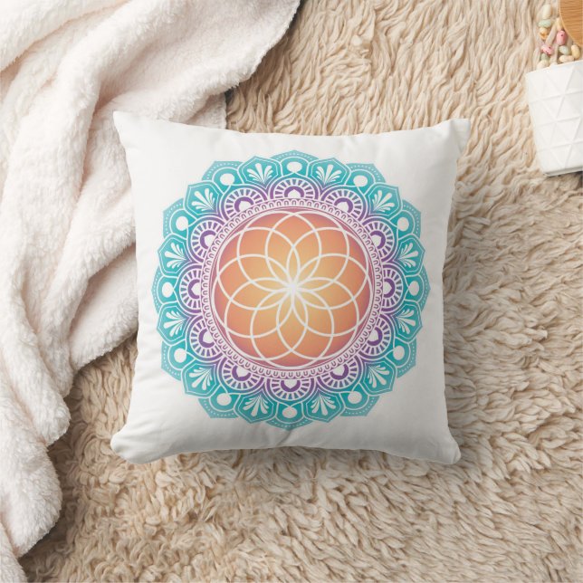 Färgrik Mandala med Sakral Geometri Meditation Kudde (Filt)