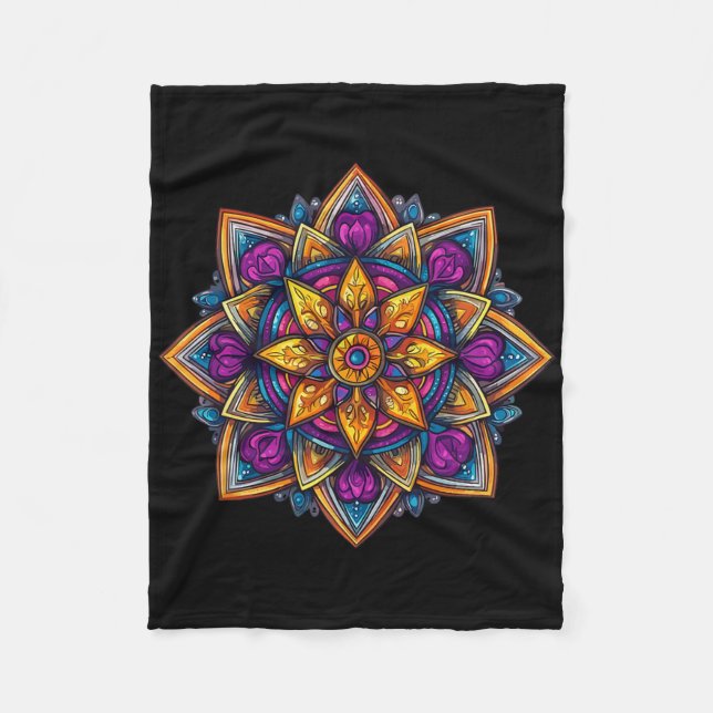 Färgrik Mandala Meditation Lotus  Fleecefilt (Framsidan)