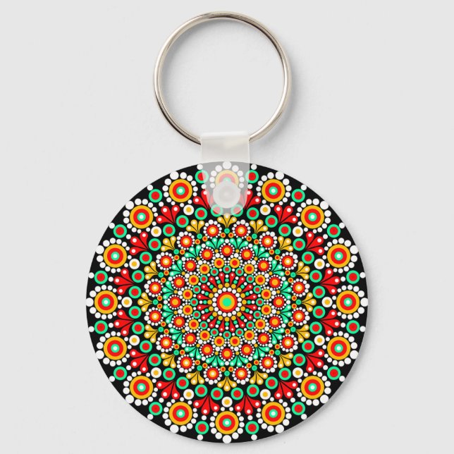 Färgrik Mandala Mönster Boho Prick  Nyckelring (Baksida)
