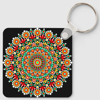 Färgrik Mandala Mönster Boho Prick Nyckelring