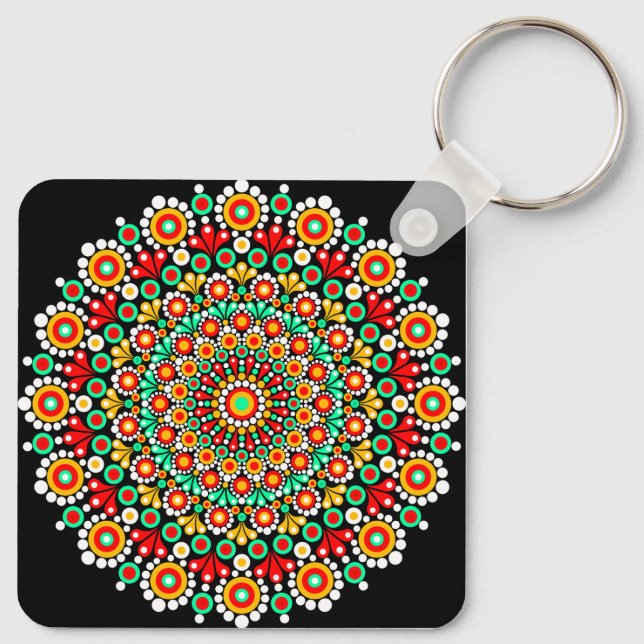 Färgrik Mandala Mönster Boho Prick  Nyckelring (Baksida)