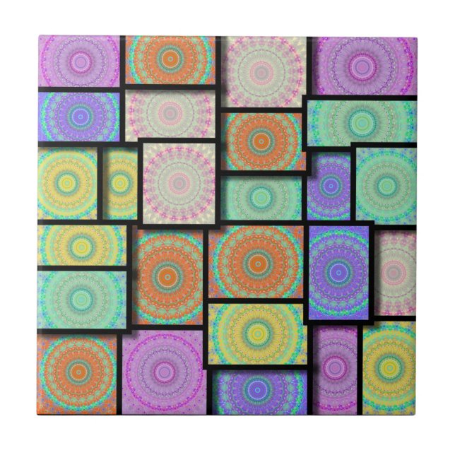Färgrik Mandala Mosiac Kakelplatta (Framsidan)