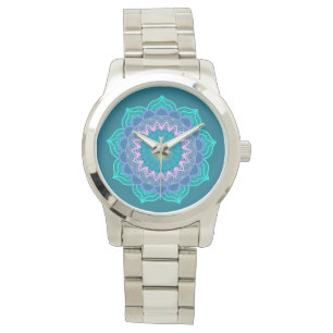 Färgrik mandala på blå bakgrund armbandsur