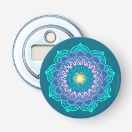 Färgrik mandala på blå bakgrund flasköppnare